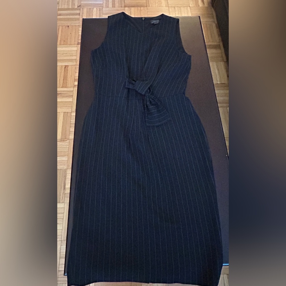 Women's Tahari Navy Pinstripe Tie-Waist Dress